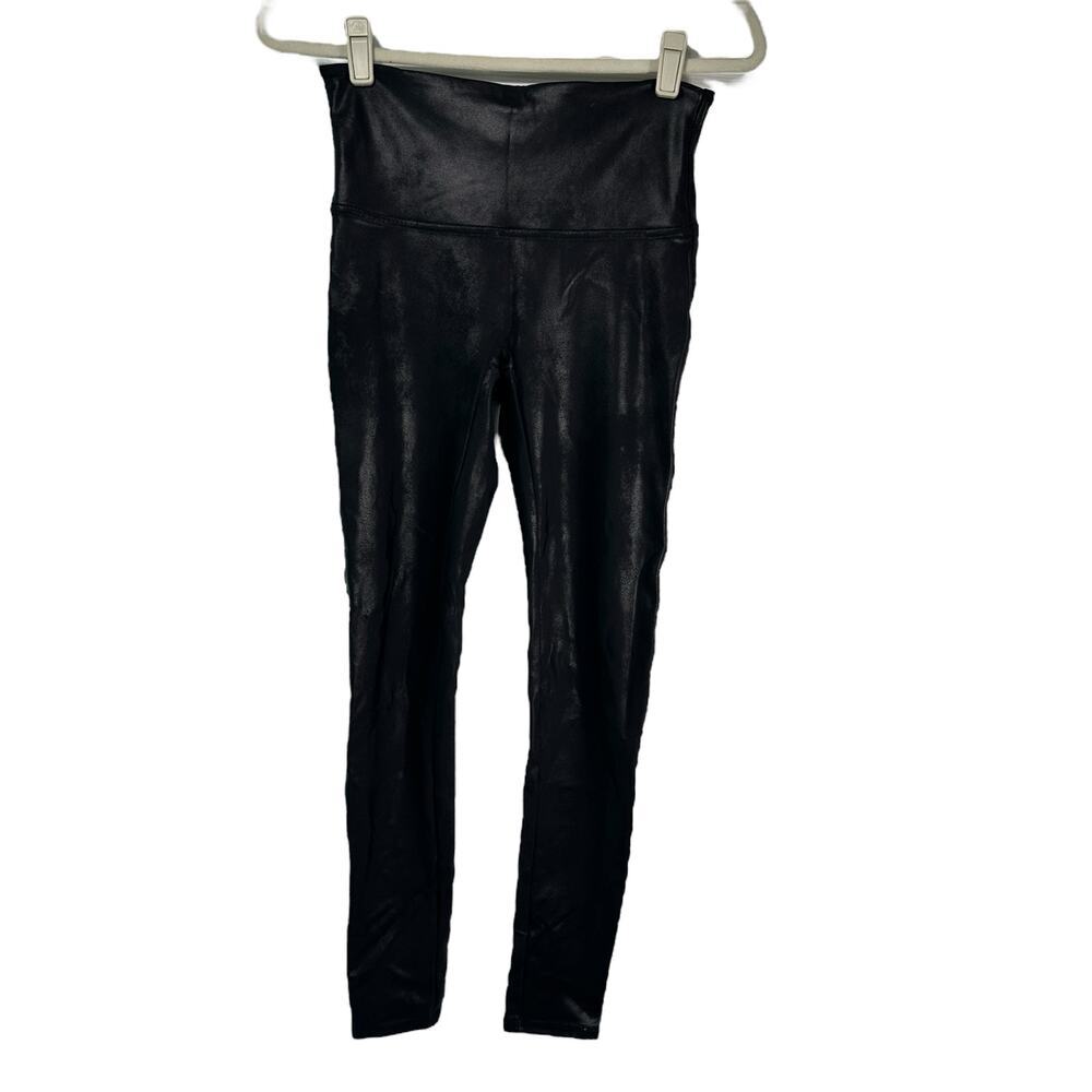 SPANX Black Faux Leather Leggings Womens Large SPANXshape Stretchy‎ Compression
